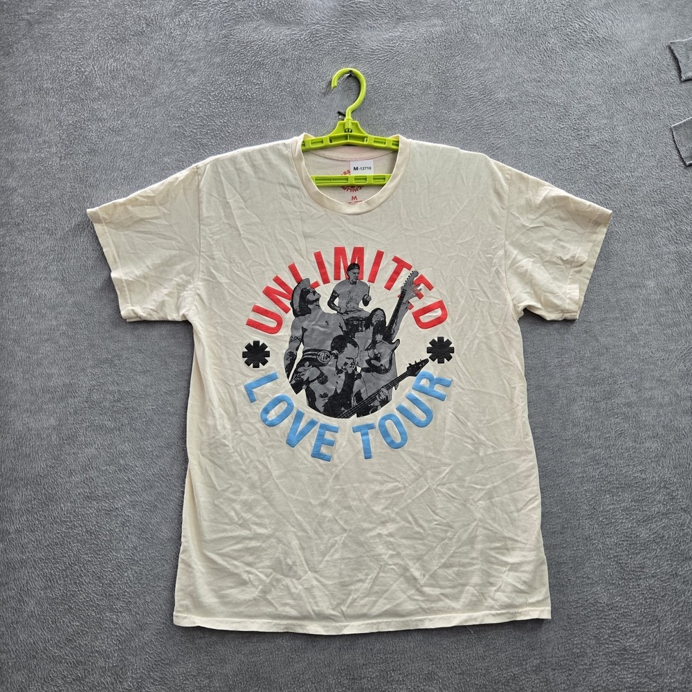 Red Hot Chili Peppers Men Shirt‎ M White Graphic Print Band Photo Tour Dates